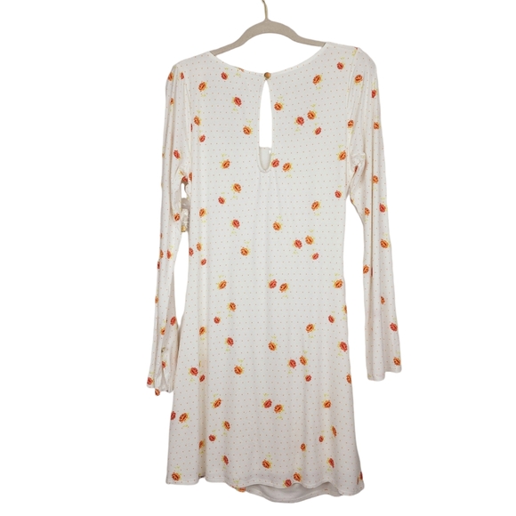 Free People Dress Celia Floral Long Sleeve Mini Ivory Combo L NWT - Picture 7 of 7